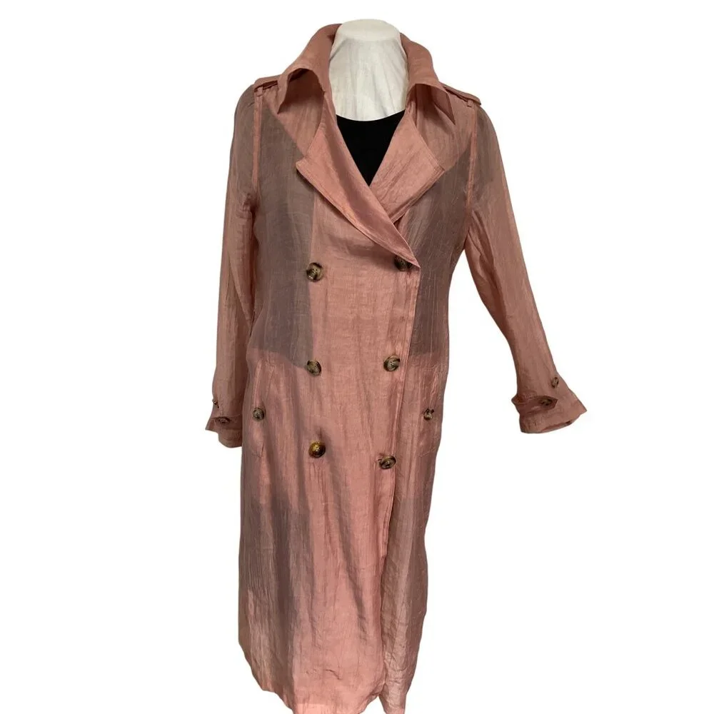 Avec Les Filles Rose Crinkled Lightweight Double Breasted Trench Coat Size S - Picture 2 of 6